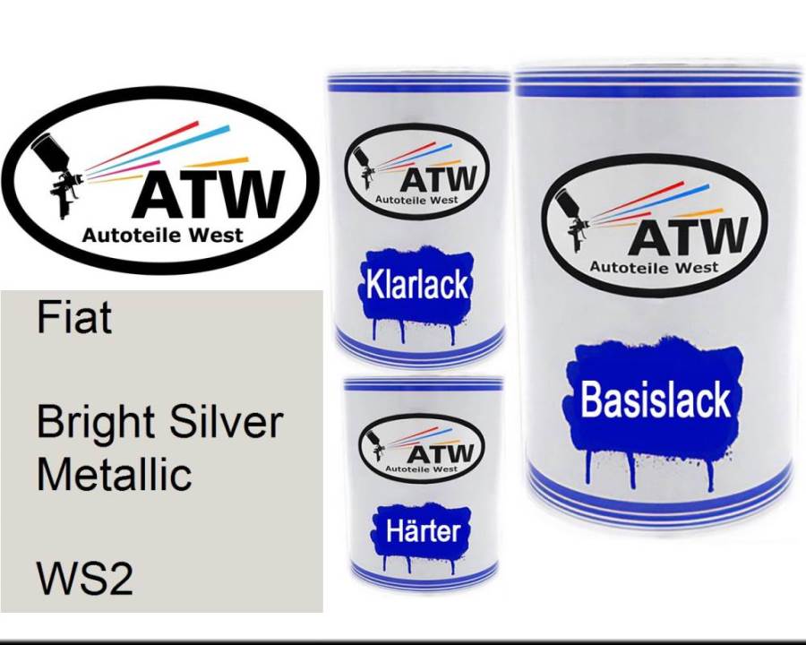 Fiat, Bright Silver Metallic, WS2: 500ml Lackdose + 500ml Klarlack + 250ml Härter - Set, von ATW Autoteile West.